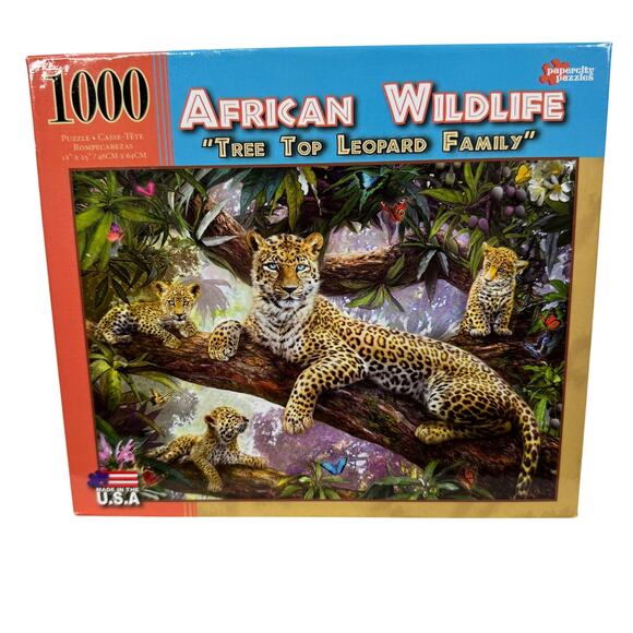 5 for $25| African Wildlife Tree Top Leopard Family 1000 Piece Puzzle New - Picture 1 of 6
